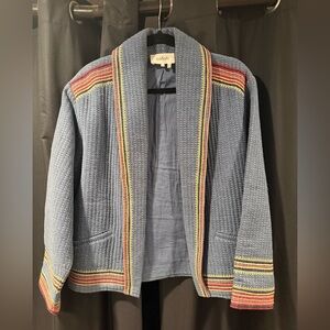 ba&sh Textured Blue Jacket with Multicolor Stripes